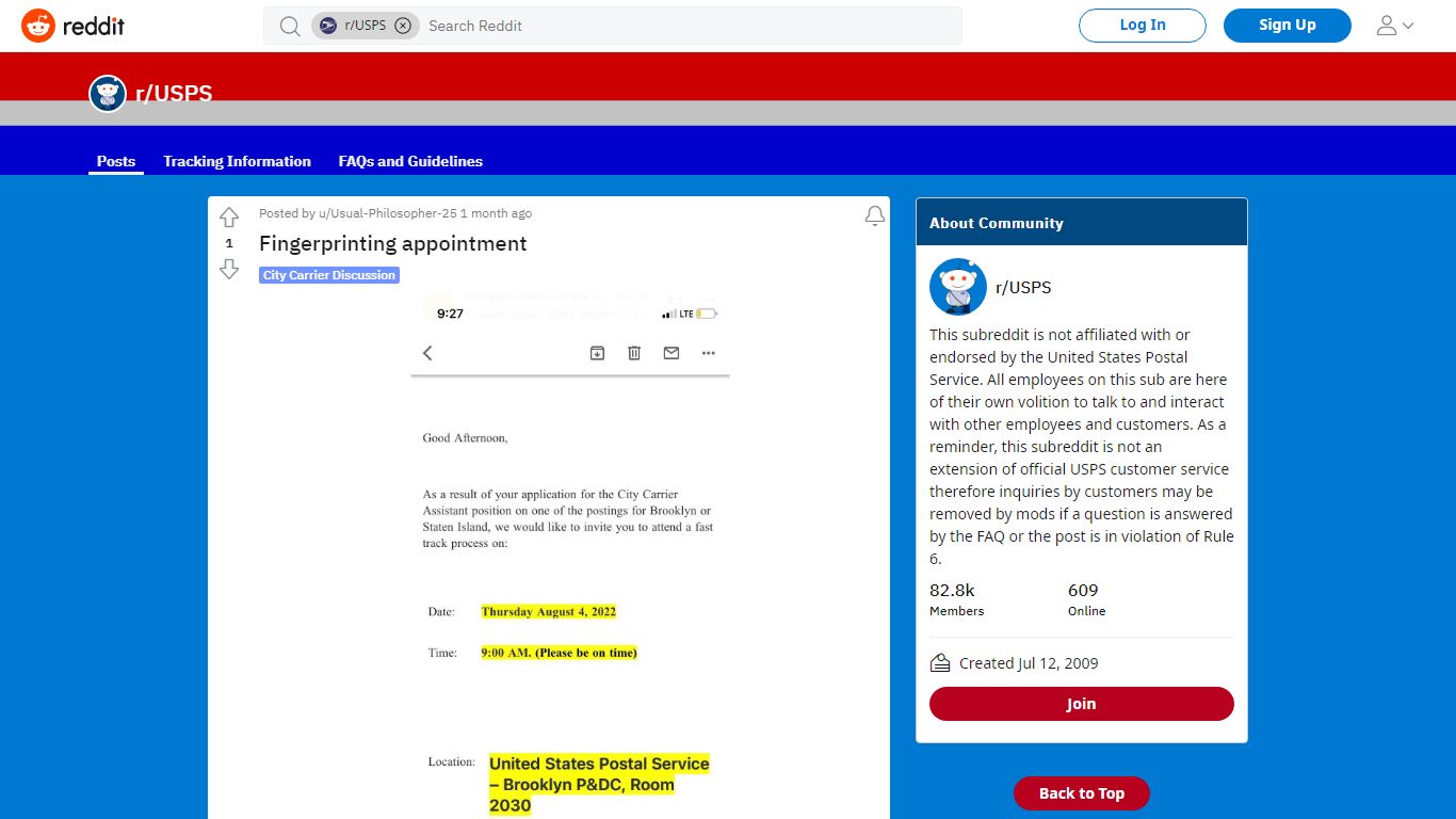 Fingerprinting appointment : USPS - reddit.com